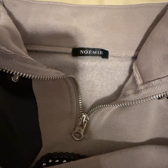 Noemie Gray Belt Mock Neck Coffin Crop Half Zip Pullover Sweater Cutsew - Picture 4 of 4